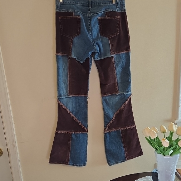 Vintage Patchwork Flare Jeans - Blue and Brown. Stunning! - Picture 4 of 9